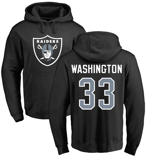 Men Oakland Raiders Black DeAndre Washington Name and Number Logo NFL Football #33 Pullover Hoodie Sweatshirts